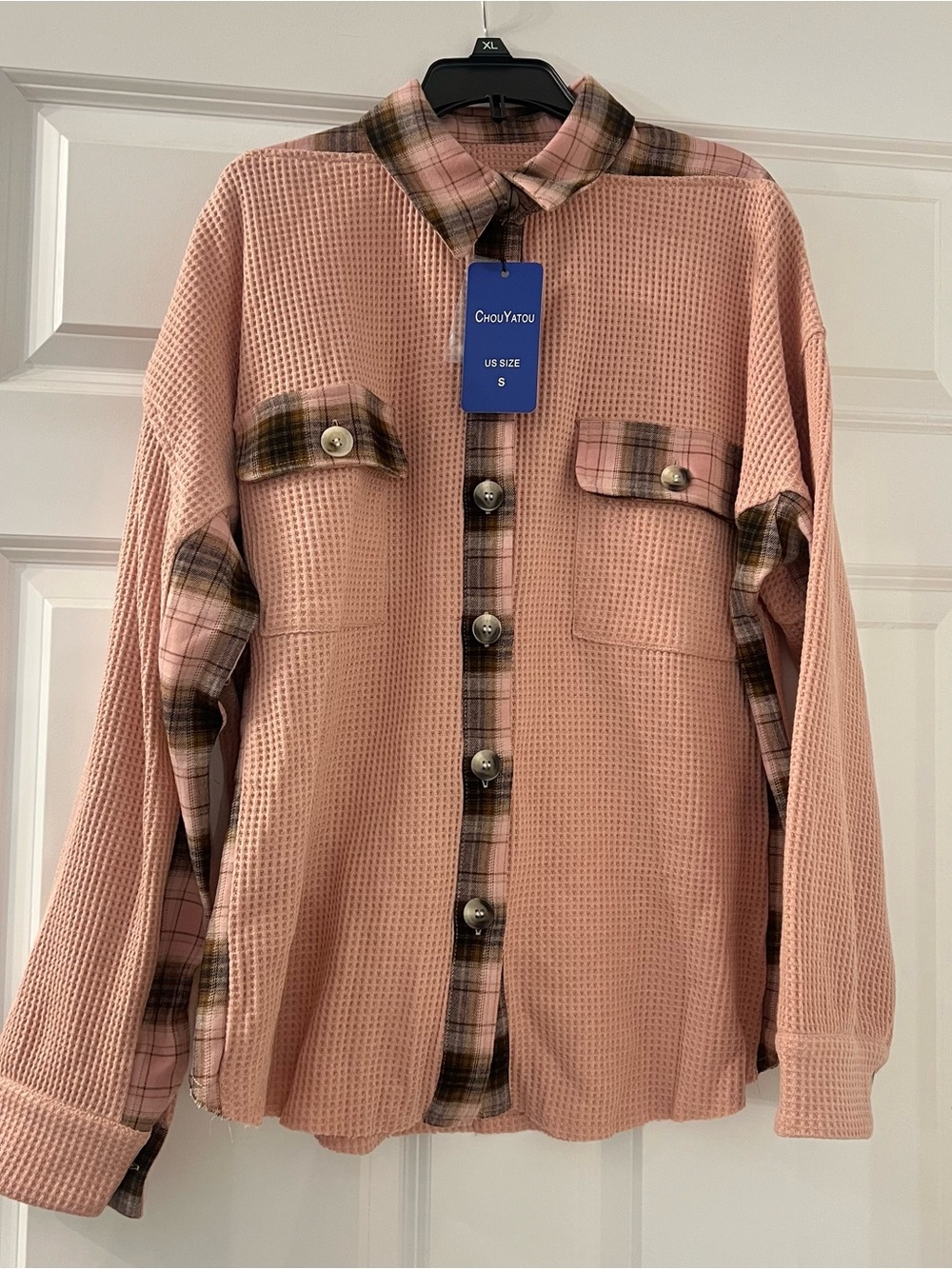 NWT Waffle Knit & Plaid Long Sleeve Shirt